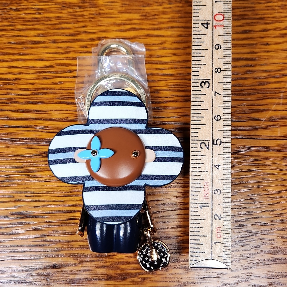 Striped Flower Charm Keychain with Blue Accent - Picture 6 of 6